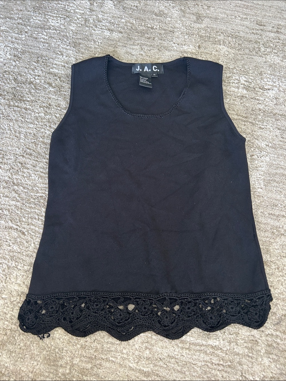Vintage Black Sleeveless Crochet-Hem Tank Top